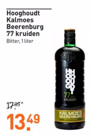 Hooghoudt Kalmoes Beerenburg 77 Kruiden Bitter 1 Liter Aanbieding Bij