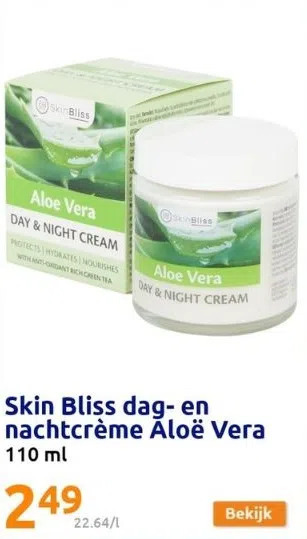 Skin bliss dag en nachtcrème aloë vera aanbieding bij Action