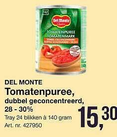 Del Monte Tomatenpuree Dubbel Geconcentreerd 28 30 140g Aanbieding