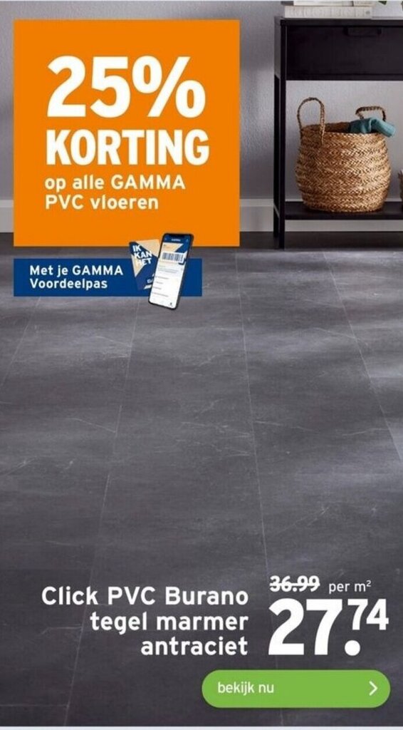 Click Pvc Burano Tegel Marmer Antraciet Aanbieding Bij Gamma