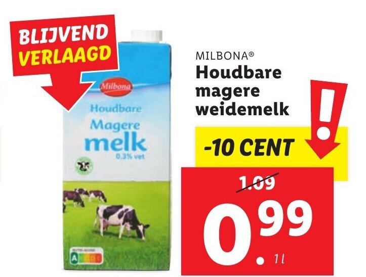 Milbona Houdbare Magere Weidemelk L Aanbieding Bij Lidl