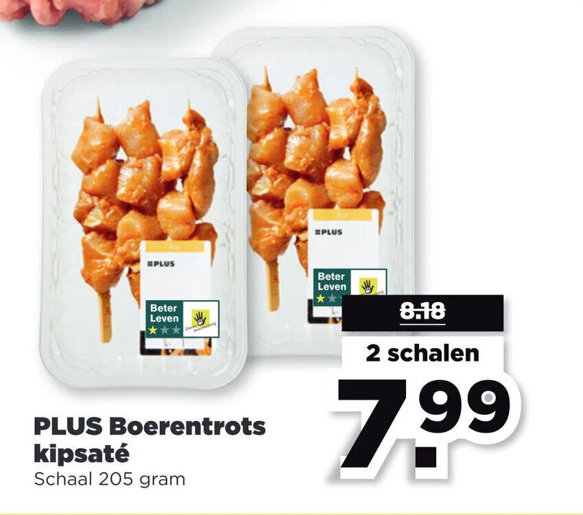 Boerentrots kipsaté Schaal 205 gram aanbieding bij PLUS