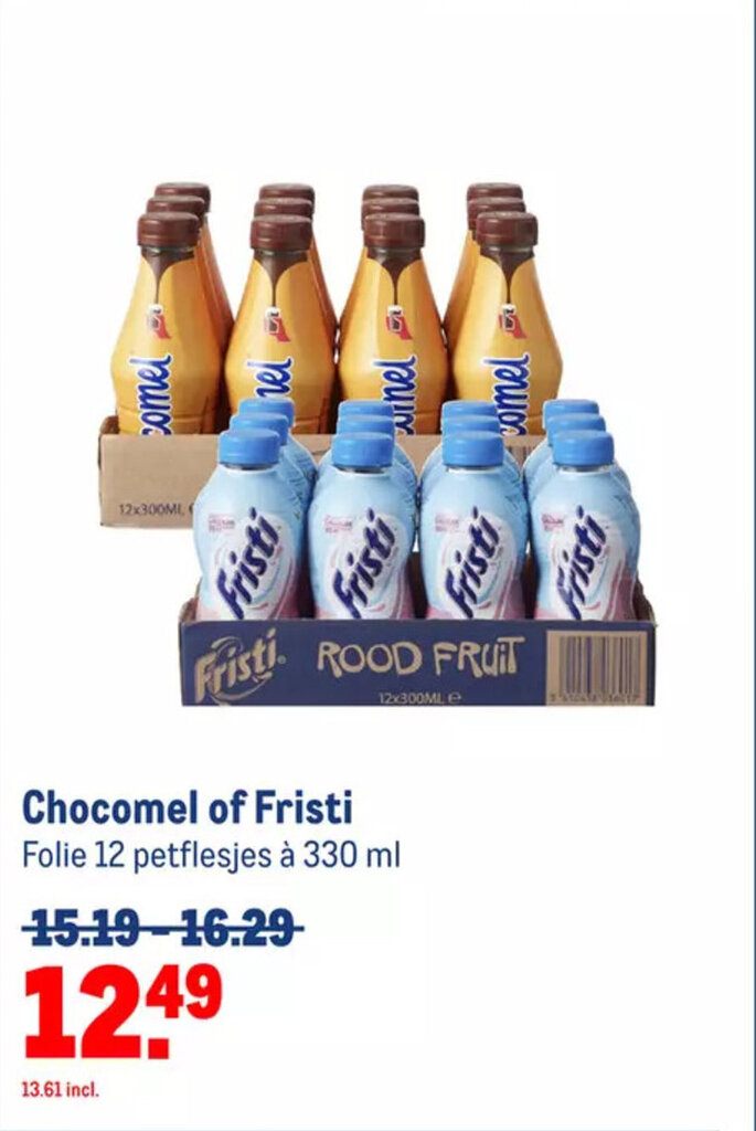 Chocomel of Fristi Folie 12 petflesjes à 330 ml aanbieding bij Makro