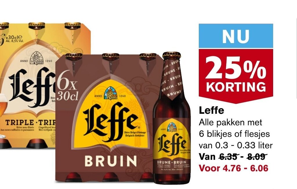 Leffe Alle Pakken Met 6 Blikjes Of Flesjes Van 0 3 0 33 Liter