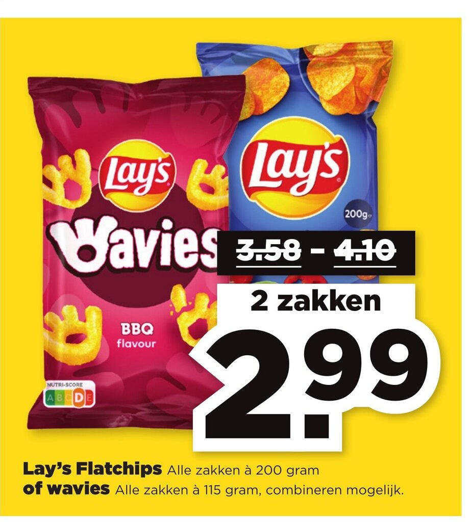 Lay S Flatchips 200 Gram Of Wavies 115 Gram Aanbieding Bij PLUS