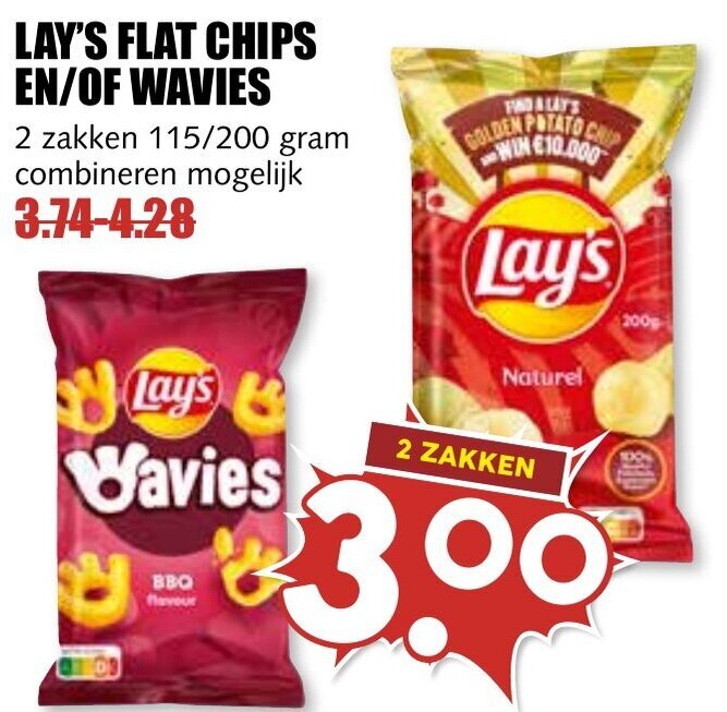 LAY S FLAT CHIPS EN OF WAVIES 2 Zakken 115 200 Gram Combineren Mogelijk