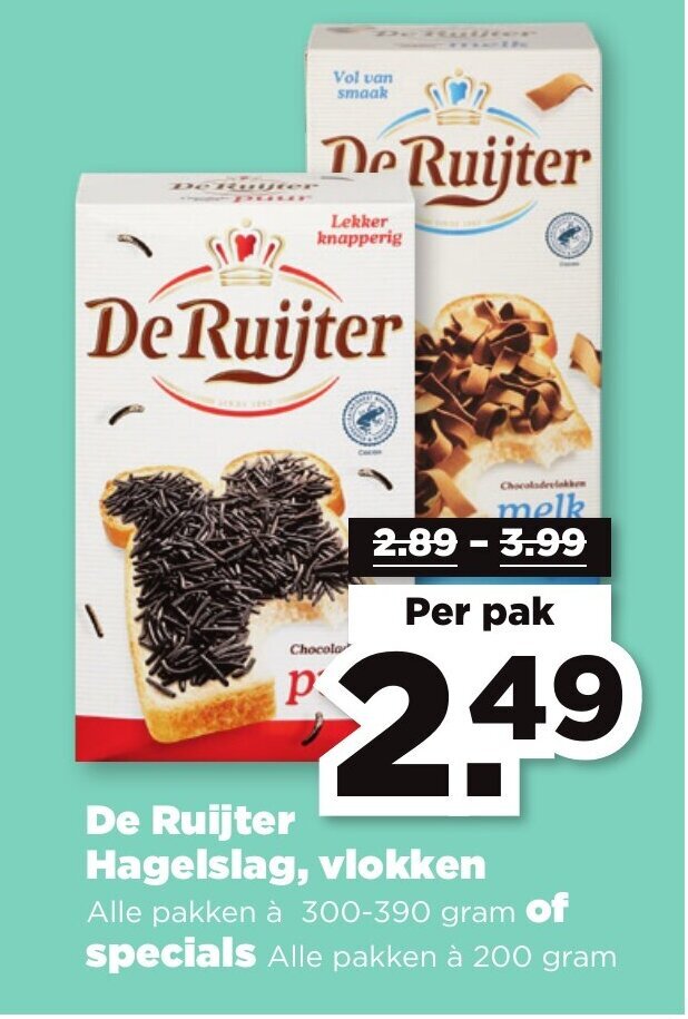 De Ruijter Hagelslag vlokken Alle pakken à 300 390 gram of specials