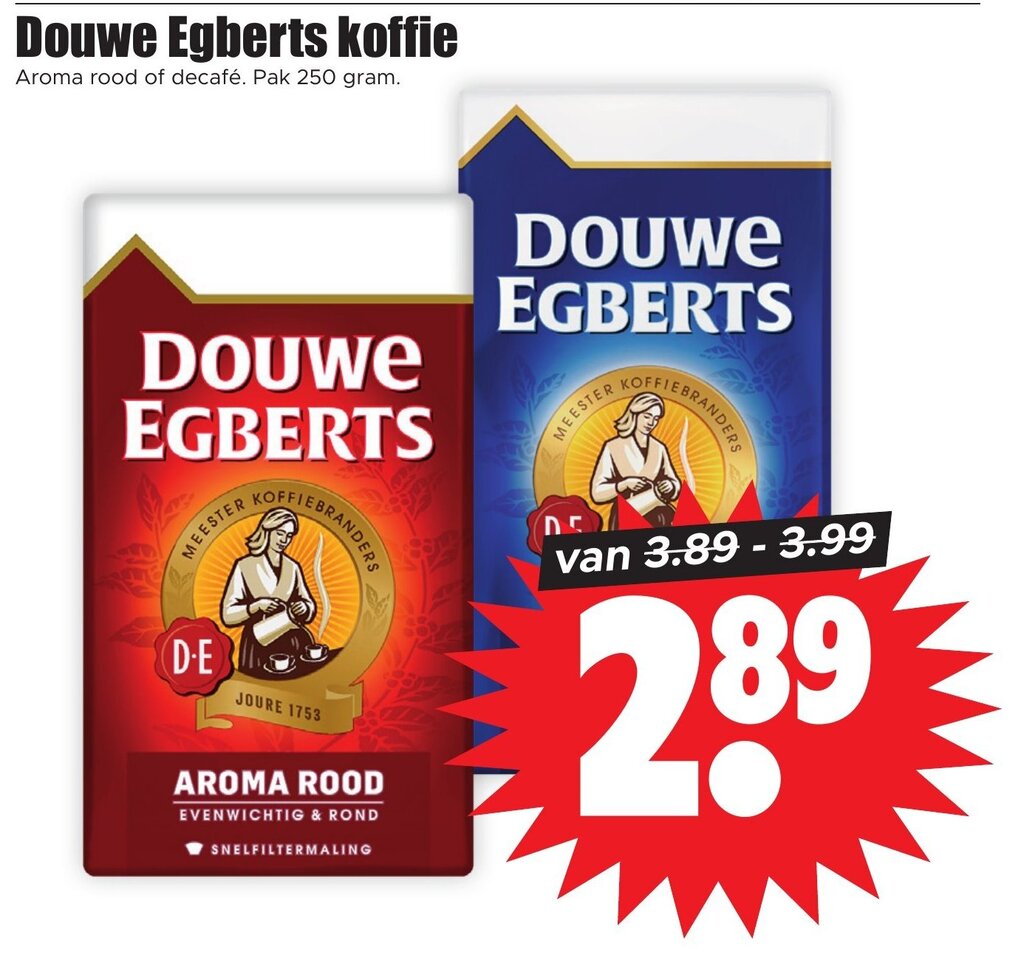 Douwe Egberts koffie Aroma rood of decafé Pak 250 gram aanbieding bij