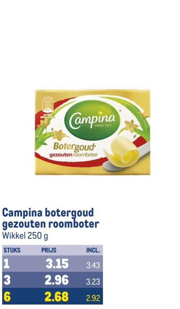 Campina Botergoud Gezouten Roomboter G Aanbieding Bij Makro