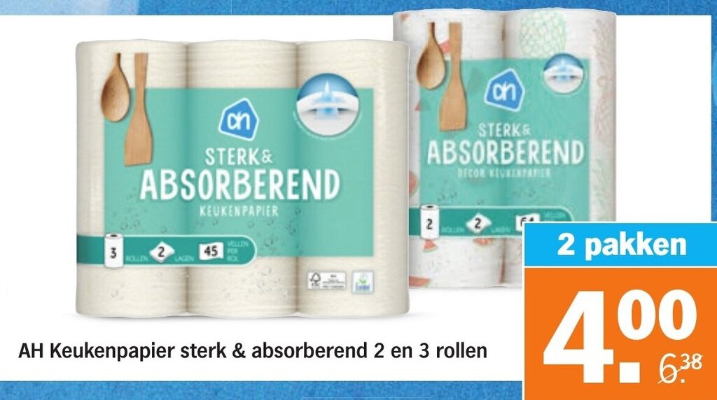 AH Keukenpapier Sterk En Absorberend 2 En 3 Rollen Aanbieding Bij