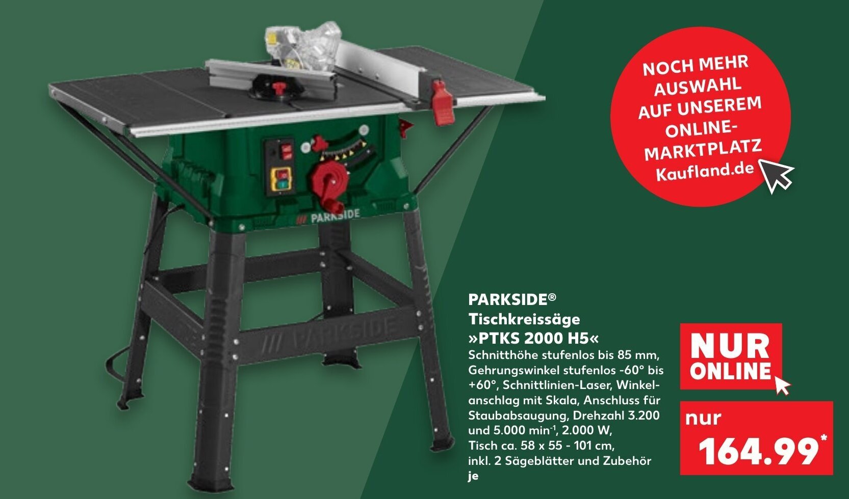 PARKSIDE Tischkreissäge PTKS 2000 H5 aanbieding bij Kaufland DE