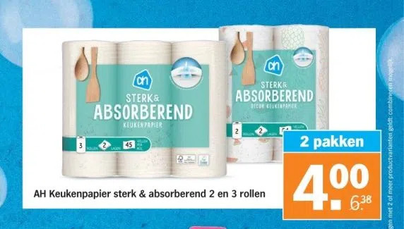 Ah Keukenpapier Sterk Absorberend 2 En 3 Rollen Aanbieding Bij Albert