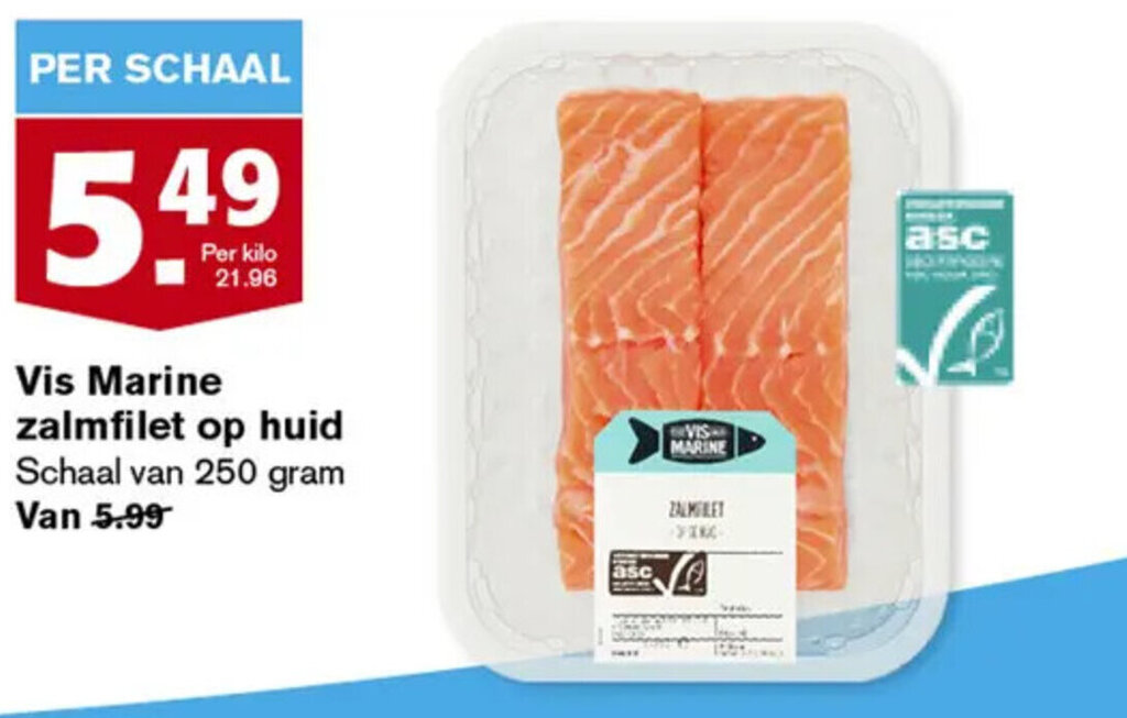 Vis Marine Zalmfilet Op Huid 250 Gram Aanbieding Bij Hoogvliet