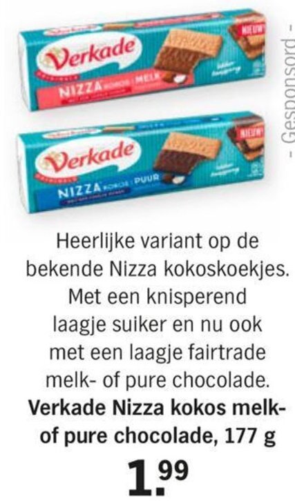 Verkade Nizza Kokos Melk Of Pure Chocolade G Aanbieding Bij Albert