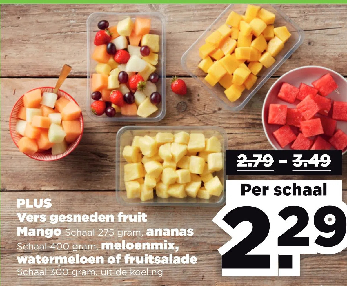 Plus Vers Gesneden Fruit Mango Schaal 275 Gram Ananas Aanbieding Bij PLUS