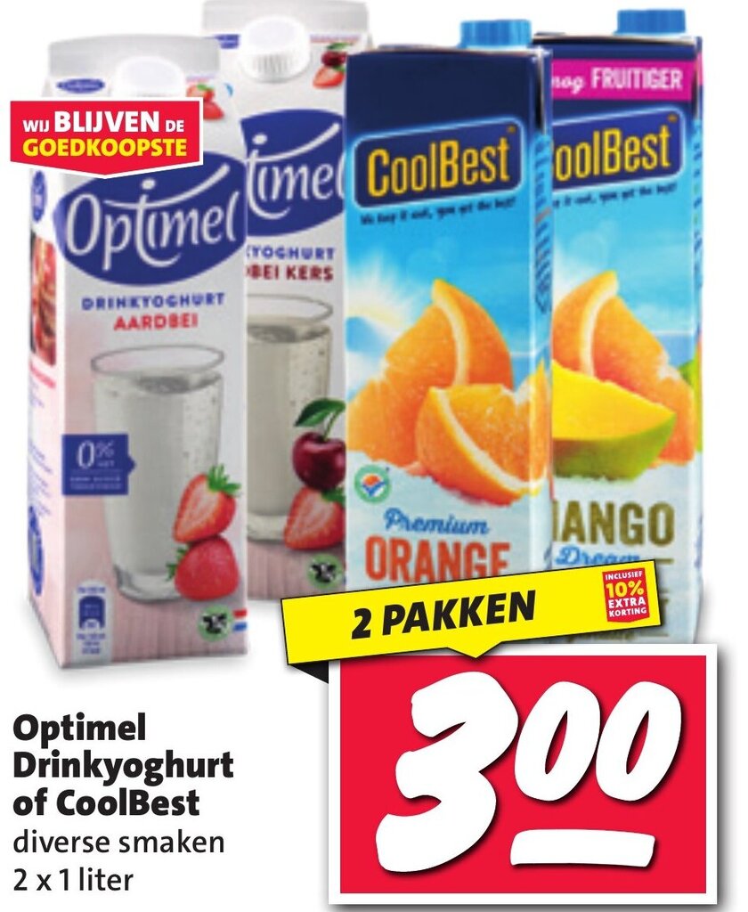 Optimel Drinkyoghurt Of CoolBest 2 X 1 Liter 2 PAKKEN Aanbieding Bij