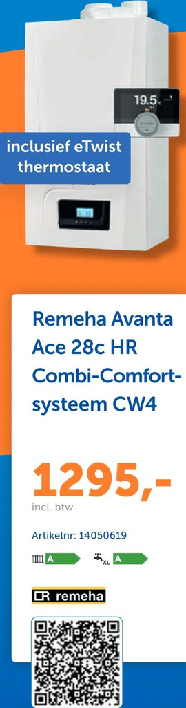 Remeha Avanta Ace 28c Hr Combi Comfort Systeem Cw4 Aanbieding Bij