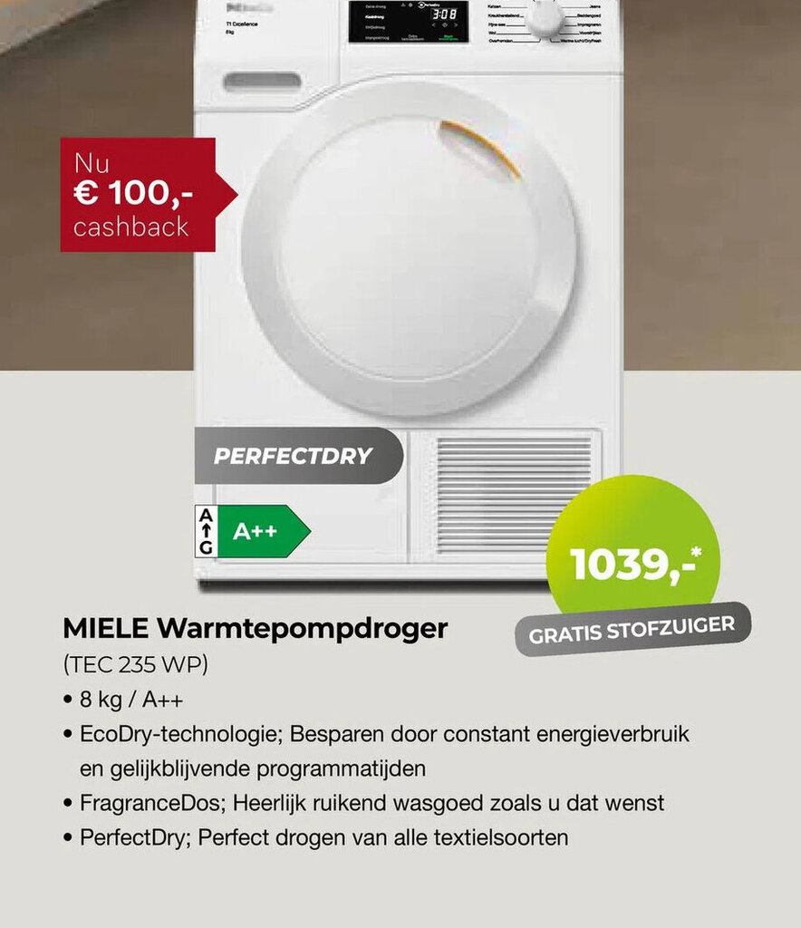 MIELE Warmtepompdroger TEC 235 WP Aanbieding Bij EP Beerepoot