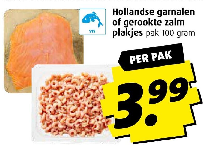 Hollandse Garnalen Of Gerookte Zalm Plakjes Pak 100 Gram Aanbieding Bij