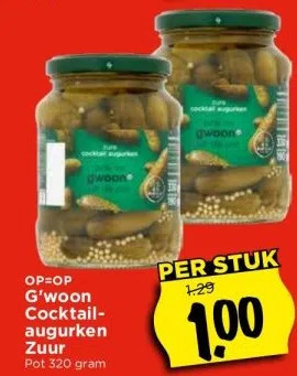 G Woon Cocktail Augurken Zuur Pot Gram Aanbieding Bij Vomar