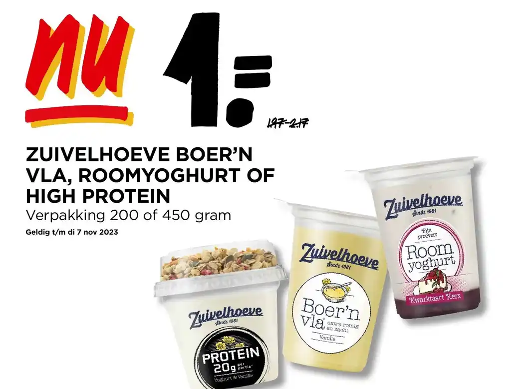 ZUIVELHOEVE BOER N VLA ROOMYOGHURT OF HIGH PROTEIN Aanbieding Bij Jumbo