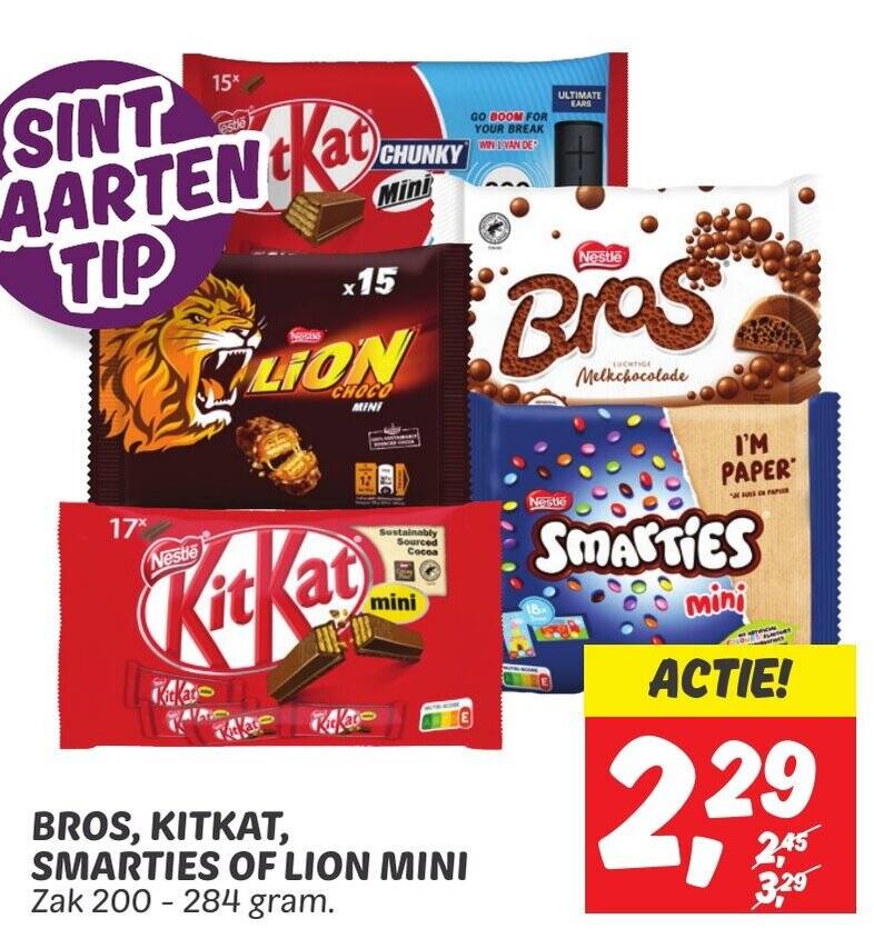 Bros Kitkat Smarties Of Lion Mini Zak Gram Aanbieding Bij