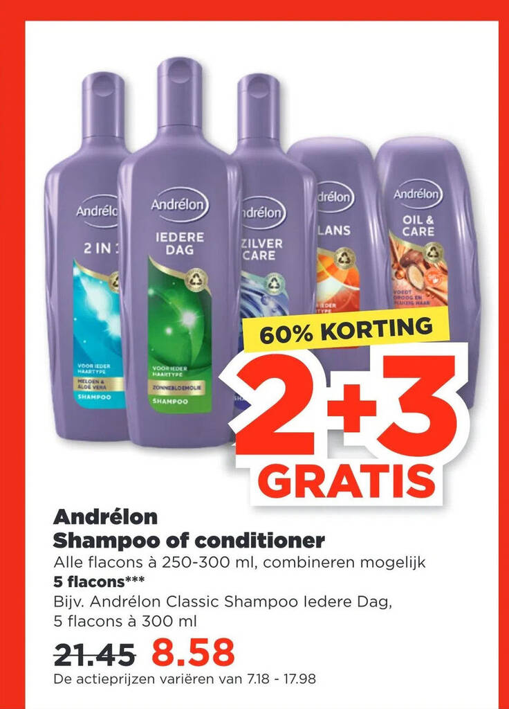 Andrélon Shampoo of conditioner aanbieding bij PLUS