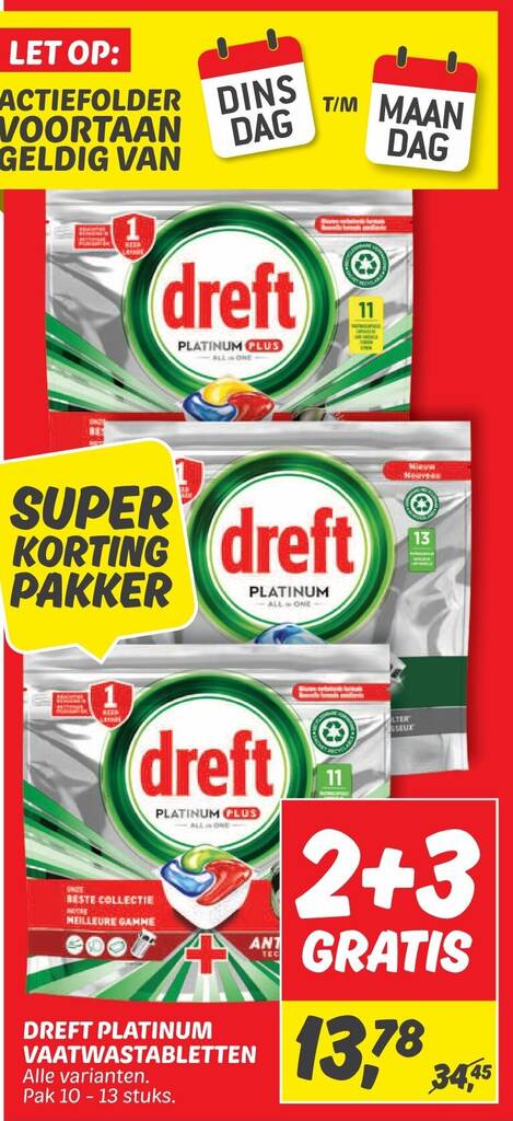 DREFT PLATINUM VAATWASTABLETTEN Aanbieding Bij Dekamarkt