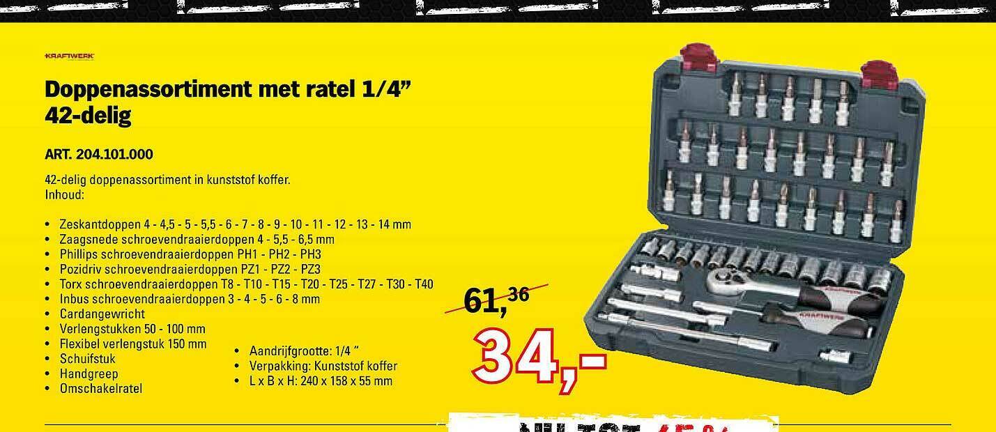 Kraftwerk Doppenassortiment Met Ratel ¼ aanbieding bij Toolspecial