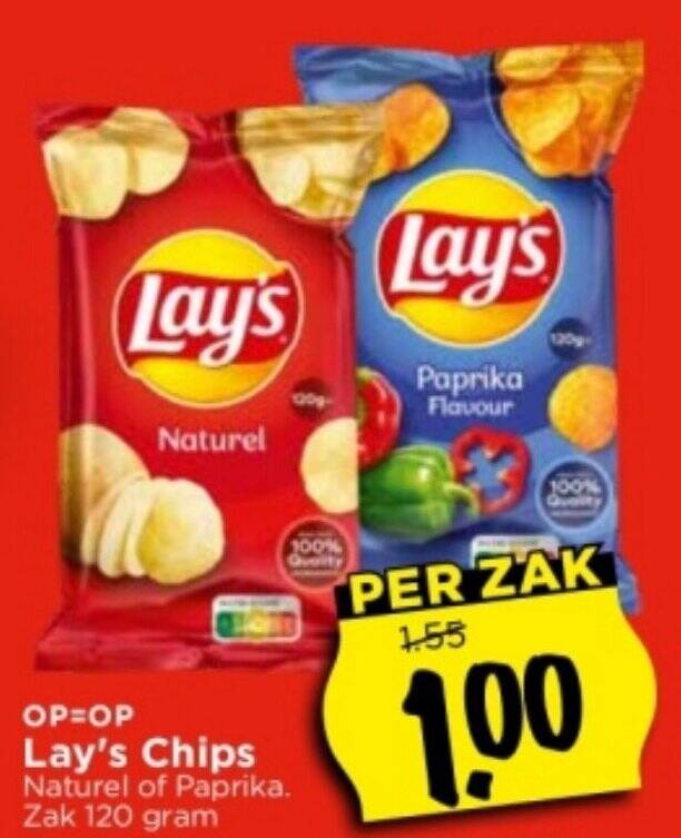 Lay S Chips Naturel Of Paprika Zak Gram Aanbieding Bij Vomar