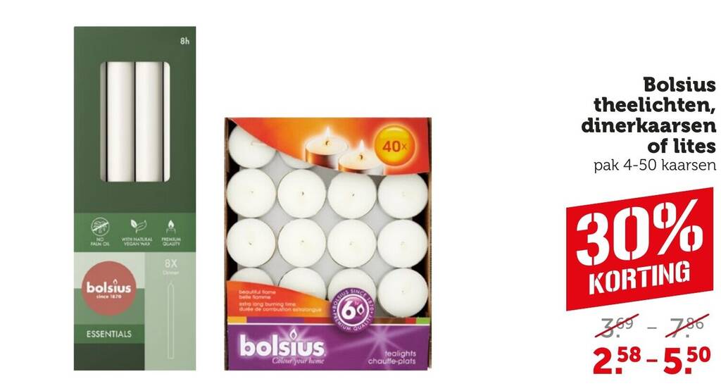 Bolsius Theelichten Dinerkaarsen Of Lites Aanbieding Bij Coop