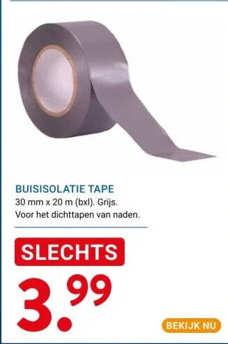 Buisisolatie Tape 30 Mm X 20 M Bxl Grijs Voor Het Dichttapen Van