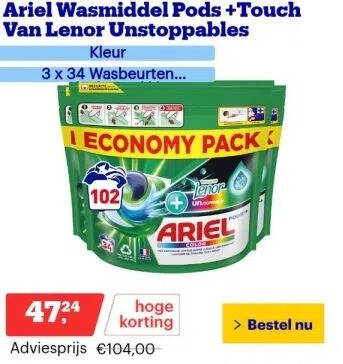 Ariel Wasmiddel Pods Touch Van Lenor Unstoppables Aanbieding Bij Bol