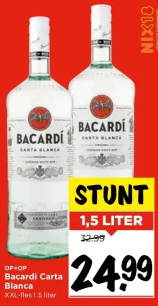 Bacardi Carta Blanca Xxl Fles Liter Aanbieding Bij Vomar Voordeelmarkt