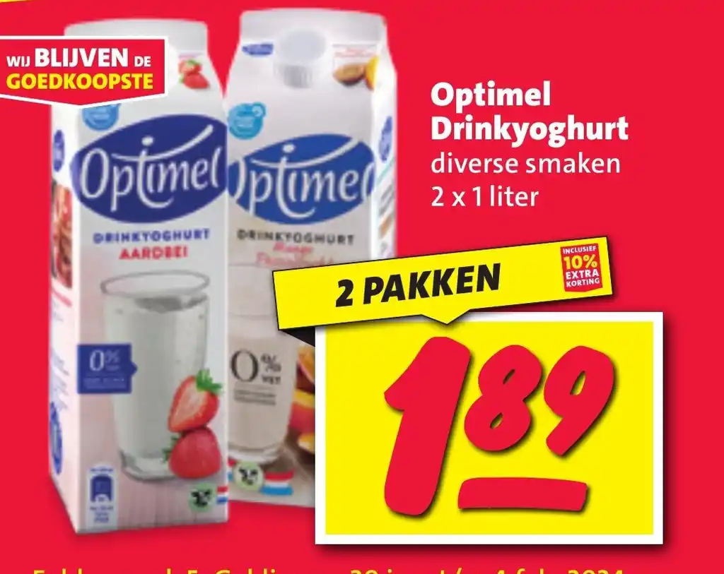 Optimel Drinkyoghurt 2 X 1 Liter Aanbieding Bij Nettorama