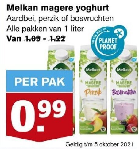 Melkan Magere Yoghurt 1 Liter Aanbieding Bij Hoogvliet