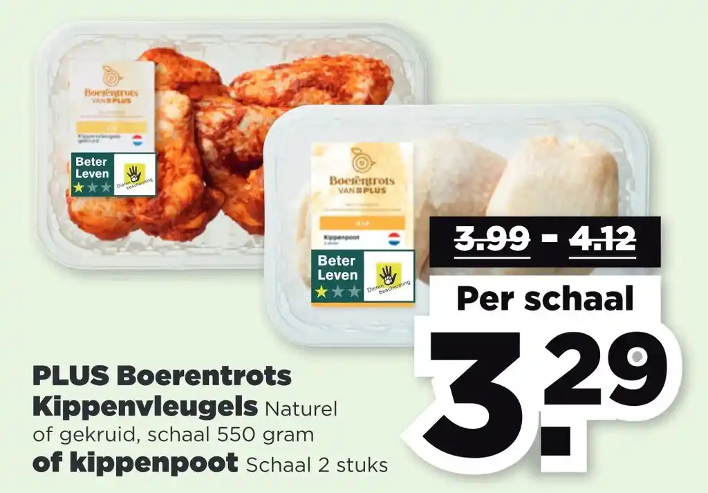 PLUS Boerentrots Kippenvleugels Naturel Of Gekruid Schaal 550 Gram Of