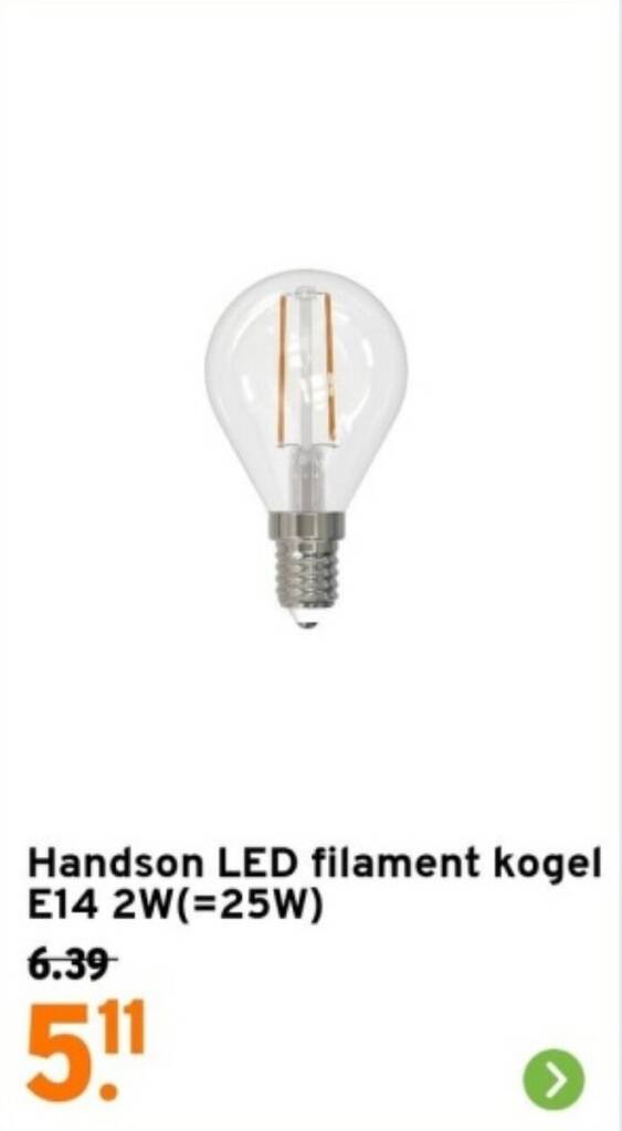 Handson LED Filament Kogel E14 2W 25W Aanbieding Bij GAMMA