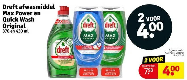 Dreft Afwasmiddel Max Power En Quick Wash Original Aanbieding Bij Kruidvat