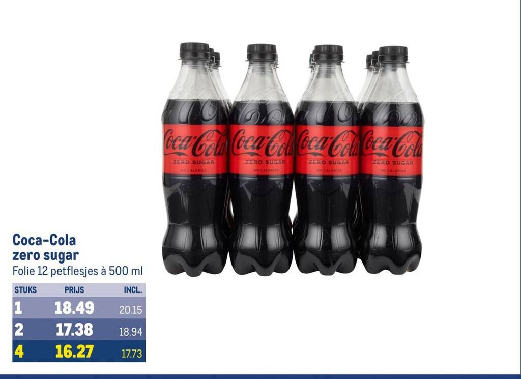 Coca Cola zero sugar folie 12 petflesjes à 500 ml aanbieding bij Makro