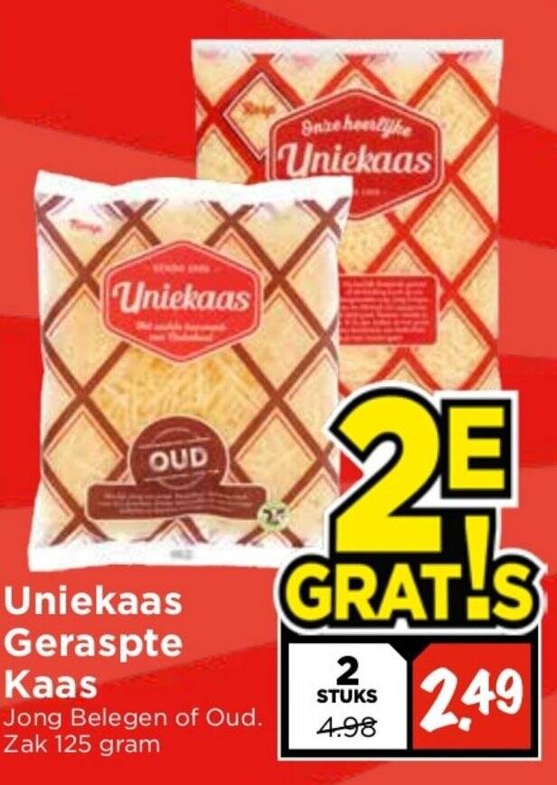 Uniekaas Geraspte Kaas G E Gratis Aanbieding Bij Vomar Voordeelmarkt