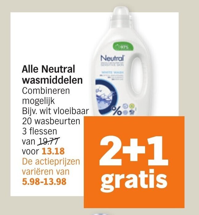 Alle Neutral Wasmiddelen 2 1 Gratis Aanbieding Bij Albert Heijn