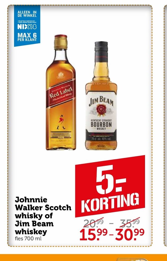 Johnnie Walker Scotch Whisky Of Jim Beam Whiskey Ml Aanbieding Bij Coop