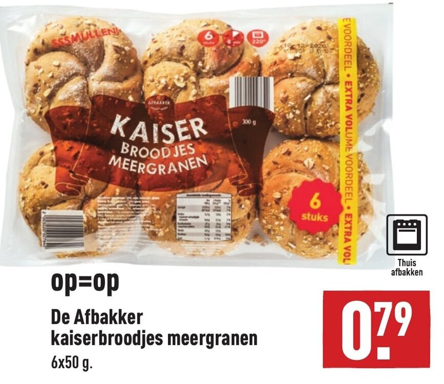 De Afbakker Kaiserbroodjes Meergranen 6x50g Aanbieding Bij ALDI