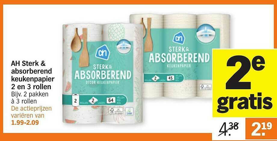 Ah Sterk Absorberend Keukenpapier En Rollen Aanbieding Bij Albert