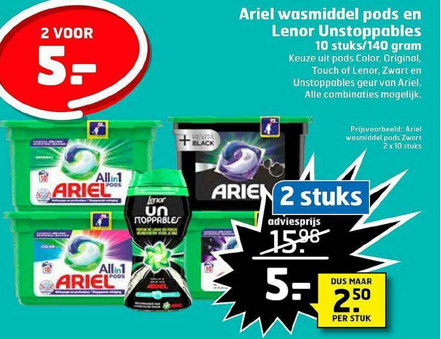 Ariel Wasmiddel Pods En Lenor Unstoppables Aanbieding Bij Trekpleister