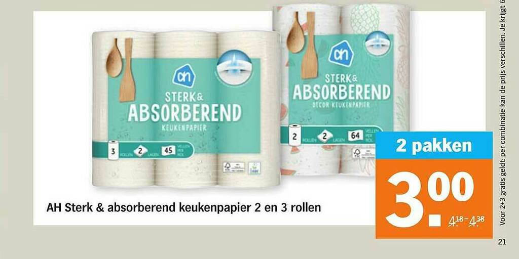 Ah Sterk Absorberend Keukenpapier En Rollen Aanbieding Bij Albert