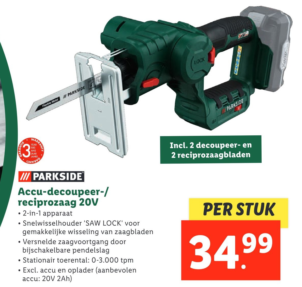 III PARKSIDE Accu Decoupeer Reciprozaag 2OV Aanbieding Bij Lidl