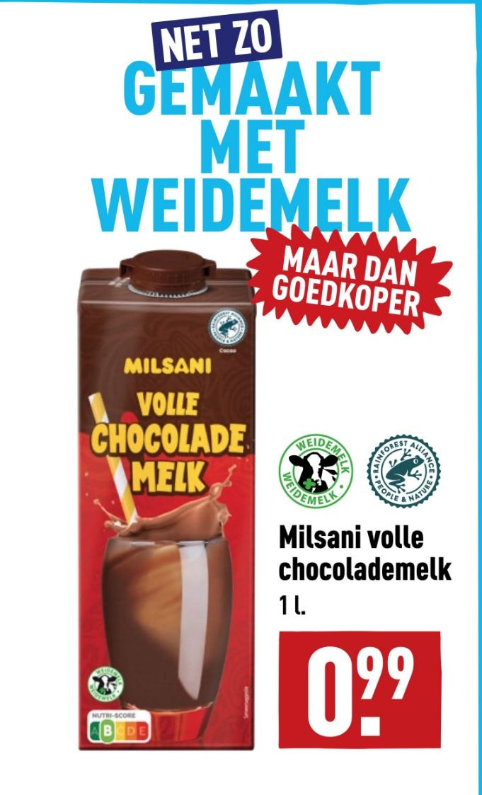 Milsani Volle Chocolademelk CO 1l Aanbieding Bij ALDI