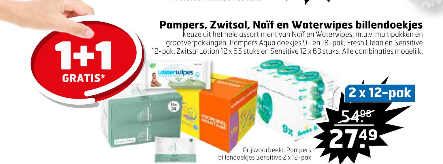 Pampers Zwitsal Naïf en Waterwipes billendoekies aanbieding bij